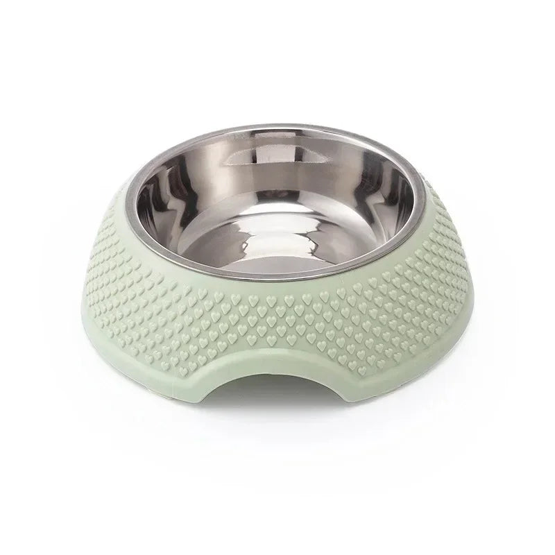 Dog Feeding Bowl Pet Tableware Drinking Dish Stainless Steel Sealed Dog Bowl Pink Green Blue Cat Bowls With Heart-Shaped Pattern
