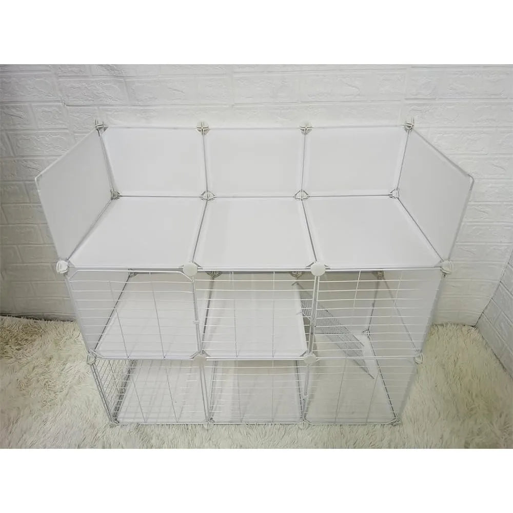 Cat Cage Indoor DIY Cat Playpen Detachable Metal Wire Kennels Indoor Enclosures DIY Cat Playpen Metal Kennel (2 Tier)