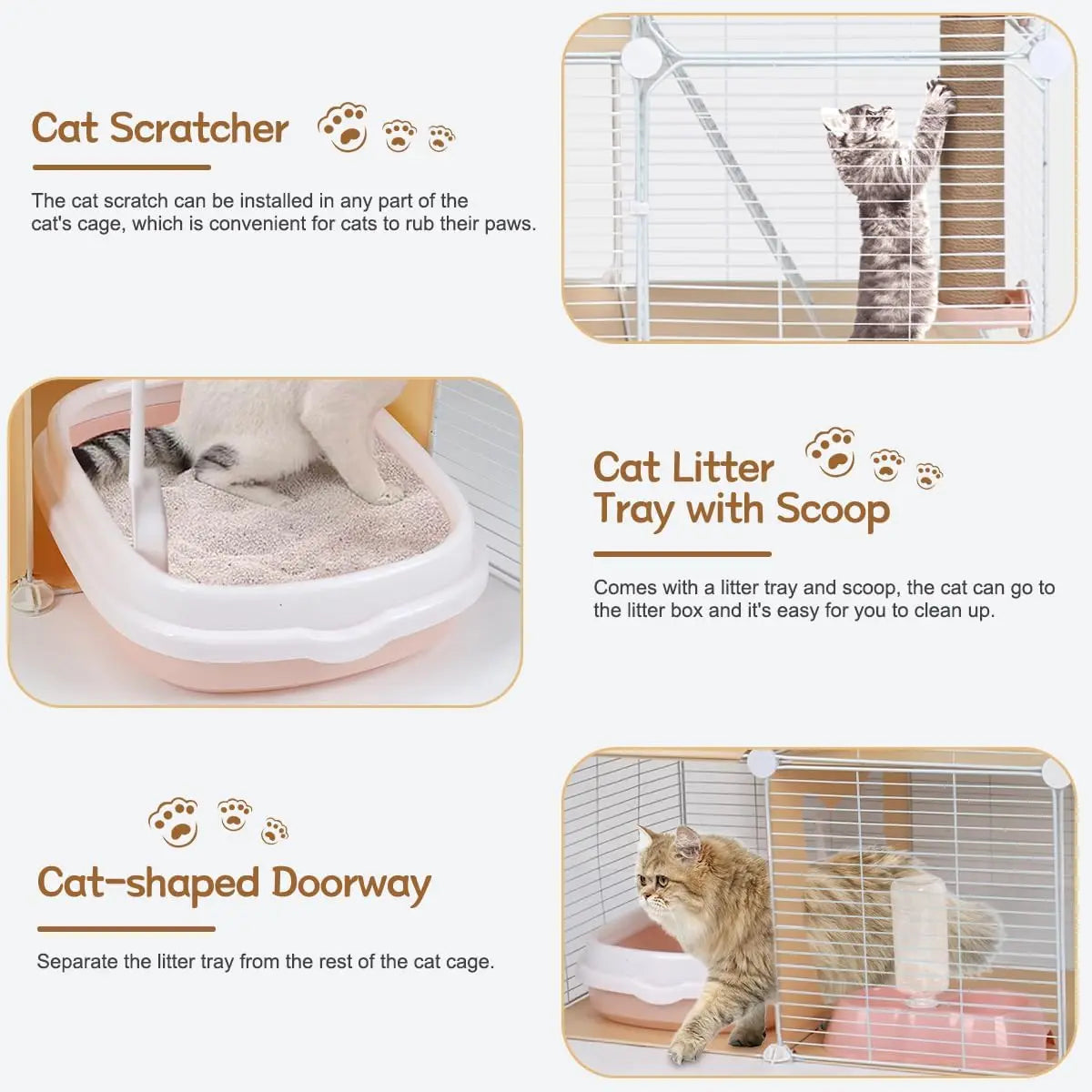 2-Tier Cat Cages Indoor, DIY Metal Wire Cat Kennel Enclosure Pet Home Small Animal House Detachable Cat Crate Indoor Catio with