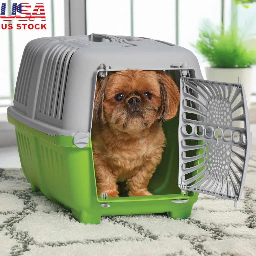 22 Inch Hard Sided Pet Carrier Small Dogs Cats Easy Assembly Travel with Plastic Door Durable Lightweight Design