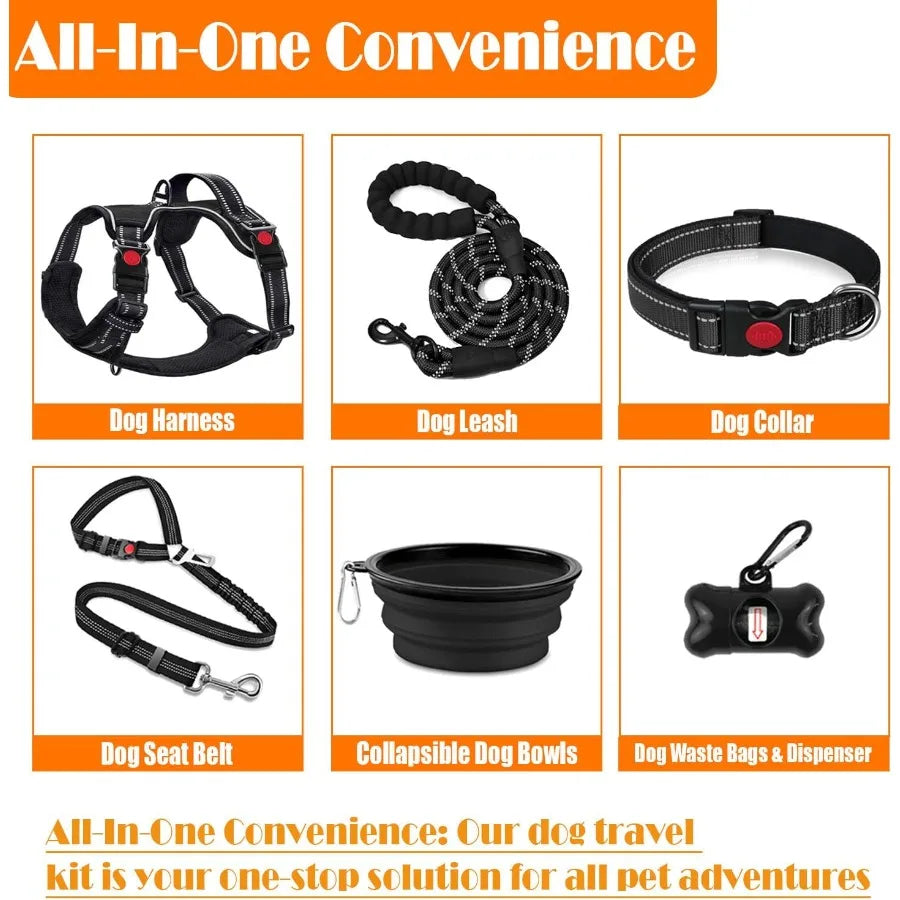 Hign-concerned No Pull Dog Harness Leash Set Integrated Seat Belt