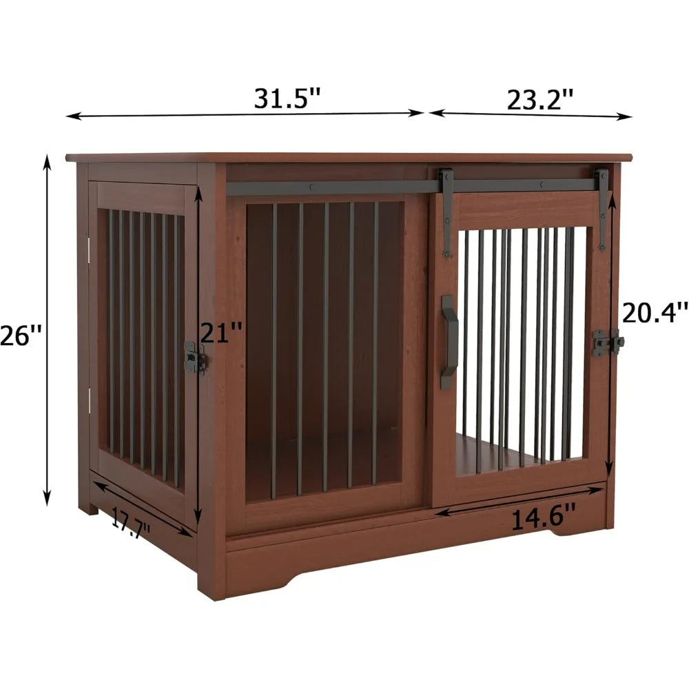 Solid Wood Dog Crate - Farmhouse Style Indoor Kennel for Small Dogs with Dual Door Access
