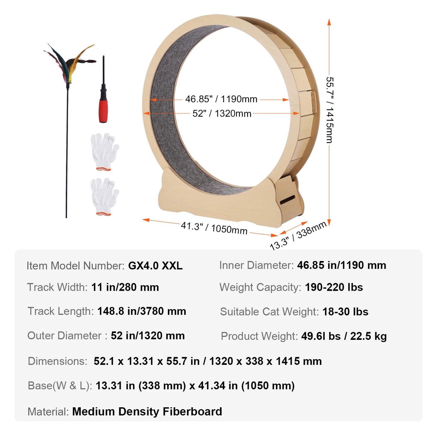 SucceBuy Wooden Cat Exercise Wheel with Detachable Carpet and Teaser