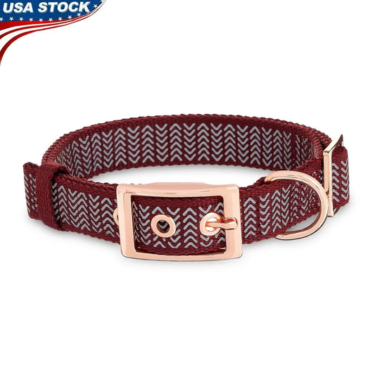 Adjustable Reflective Dog Collar Large Polyester Chevron Pattern Night Visibility D-Ring Leash Attachment Comfortable Fit