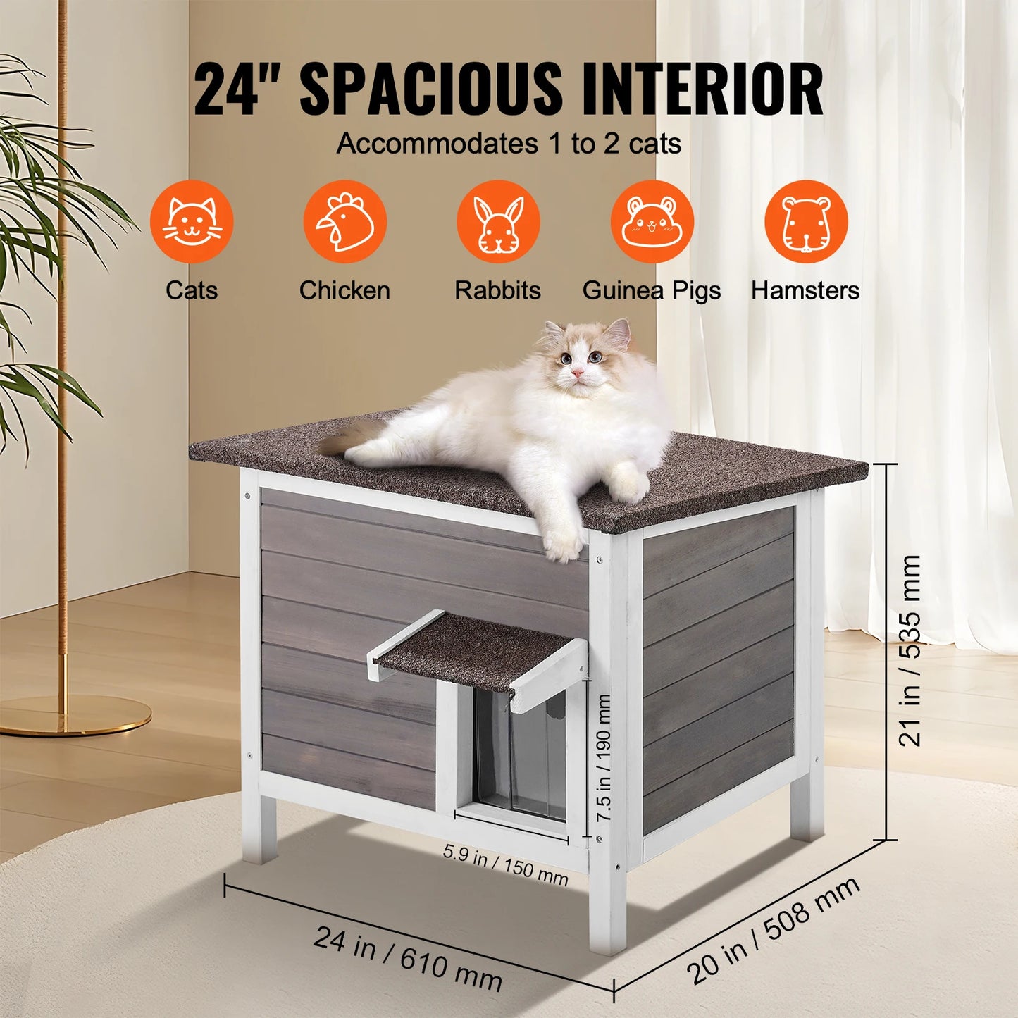 SucceBuy Outdoor Cat House Weatherproof Feral Shelter For Cats