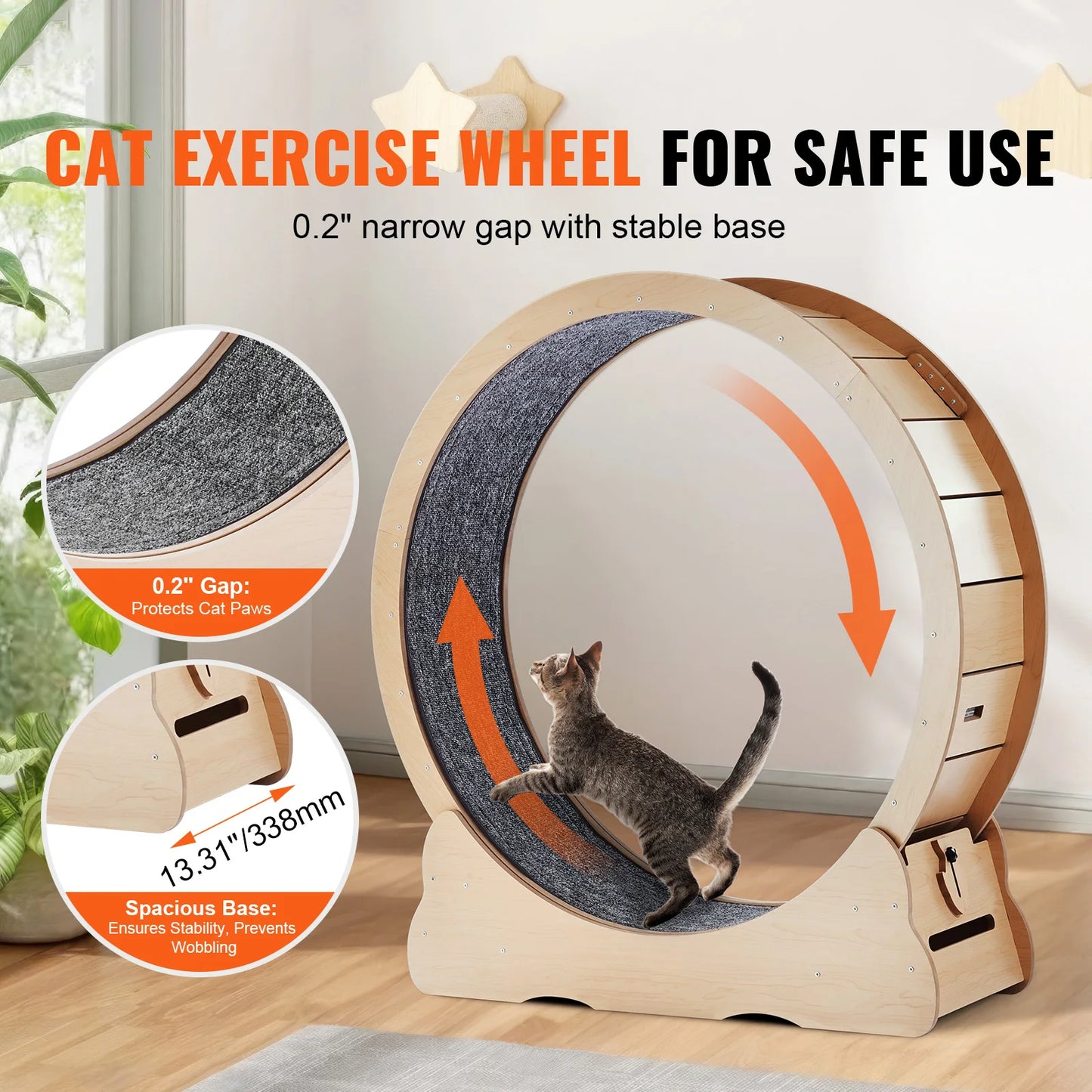 SucceBuy Wooden Cat Exercise Wheel with Detachable Carpet and Teaser
