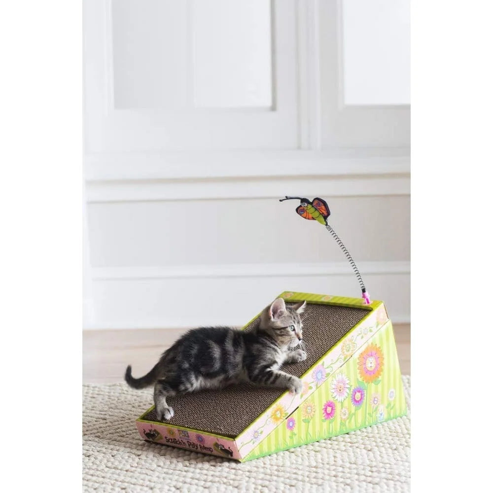 Reversible Cat Scratcher Cardboard Ramp Toy Ideal Stretching Engaging Fun Grooming Claw Maintenance Hidden Features 19x10x2