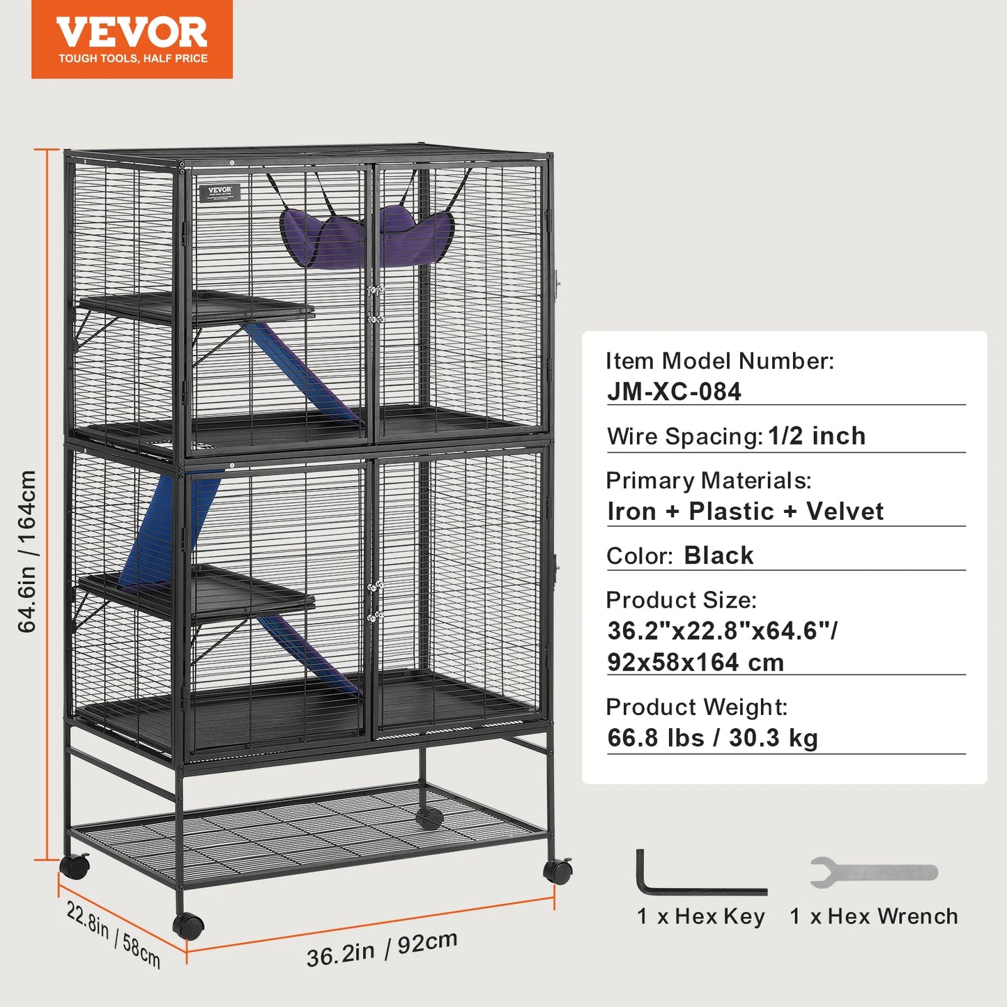 VEVOR Rolling Metal Ferret Cage 4-Tier Small Animal Cage