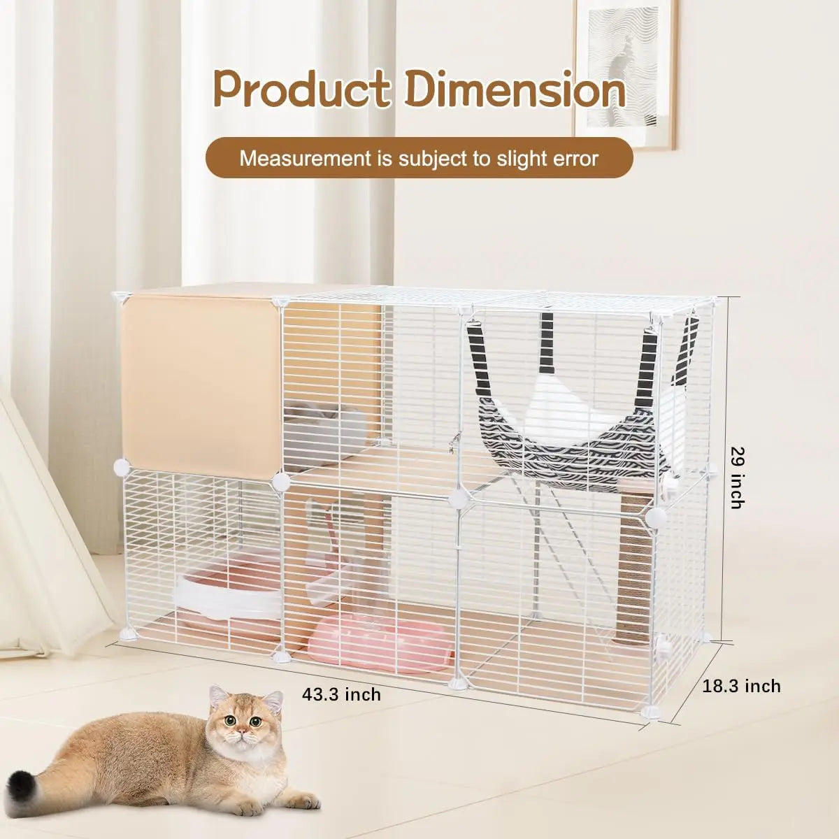 2-Tier Cat Cages Indoor, DIY Metal Wire Cat Kennel Enclosure Pet Home Small Animal House Detachable Cat Crate Indoor Catio with
