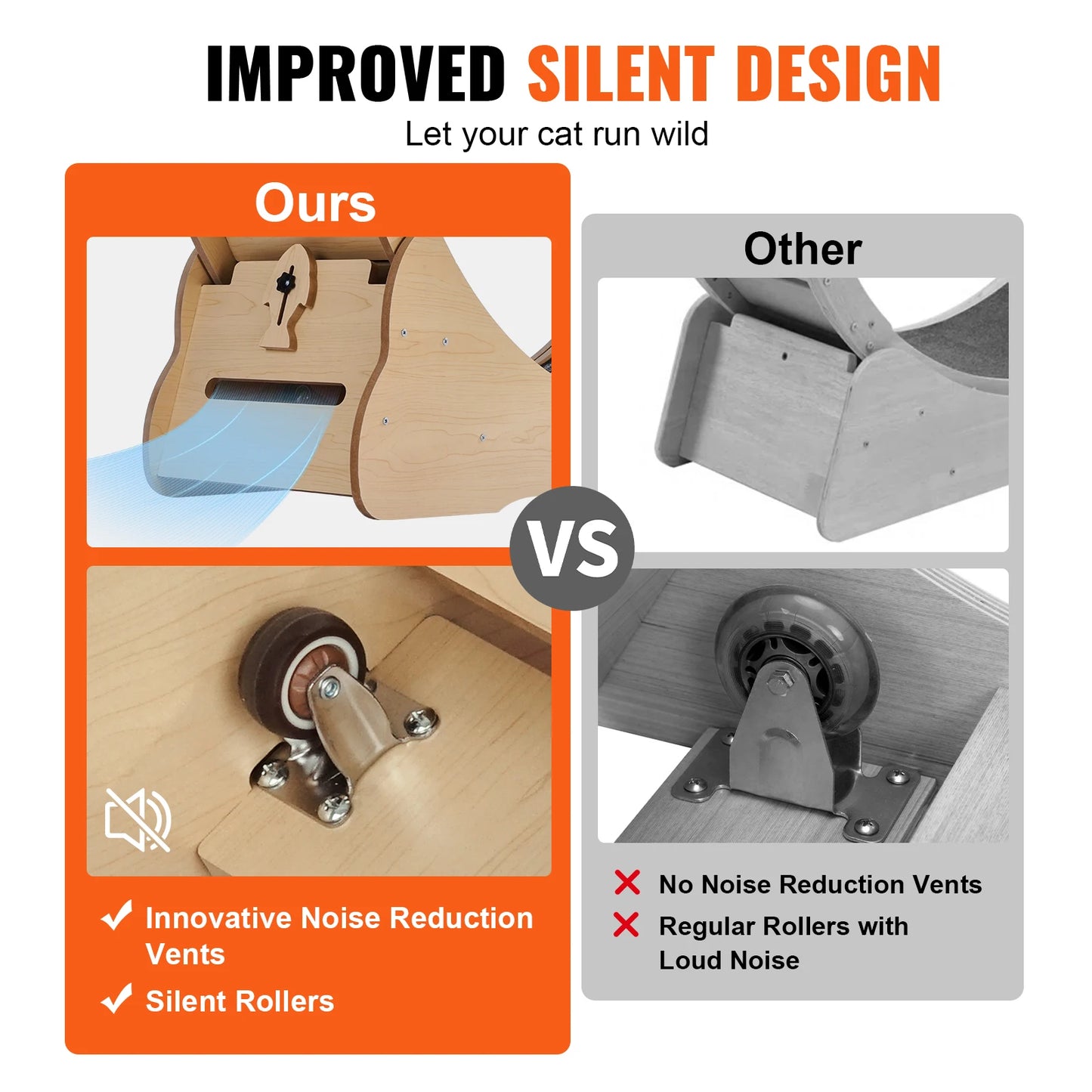 SucceBuy Wooden Cat Exercise Wheel with Detachable Carpet and Teaser