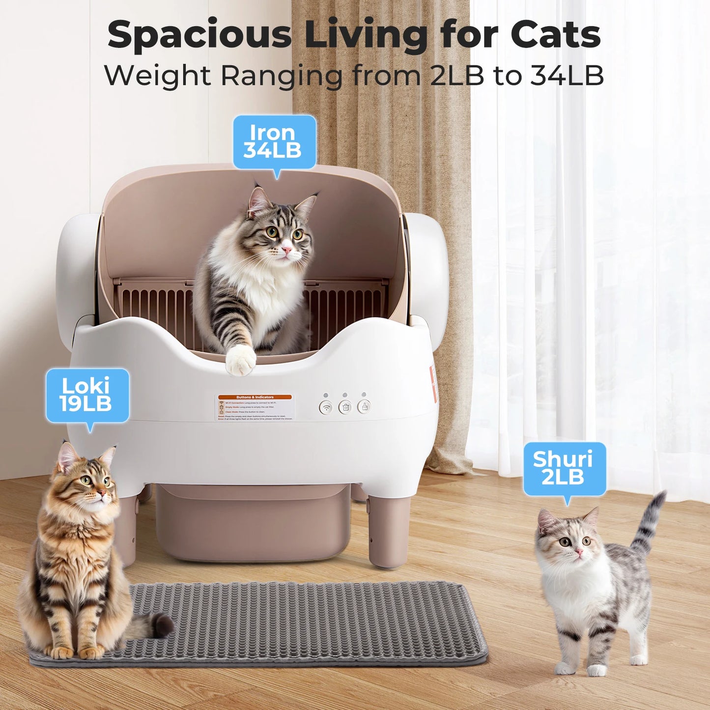 APP Controlled Automatic Cat Litter Box-Self Cleaning Odor Elimination Large Waste Bin for Multi-Cat Homes Open-Top Design