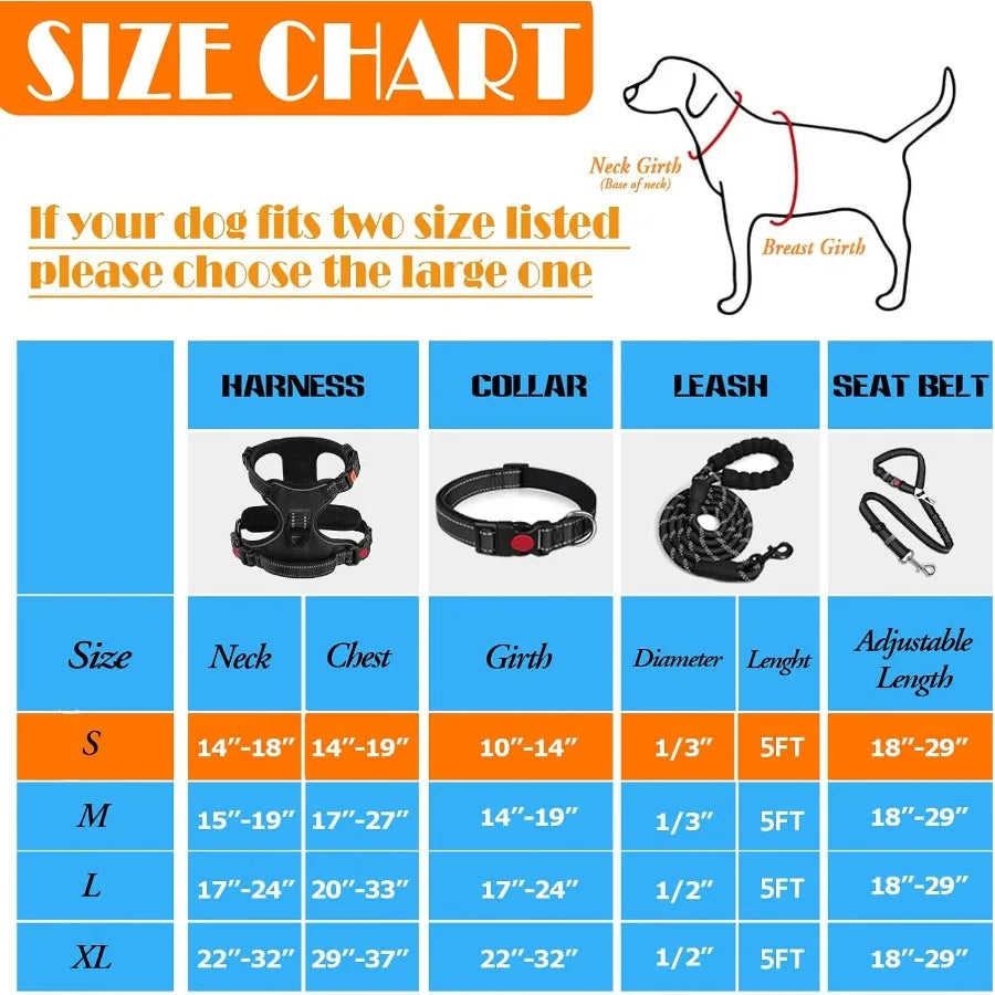 Hign-concerned No Pull Dog Harness Leash Set Integrated Seat Belt