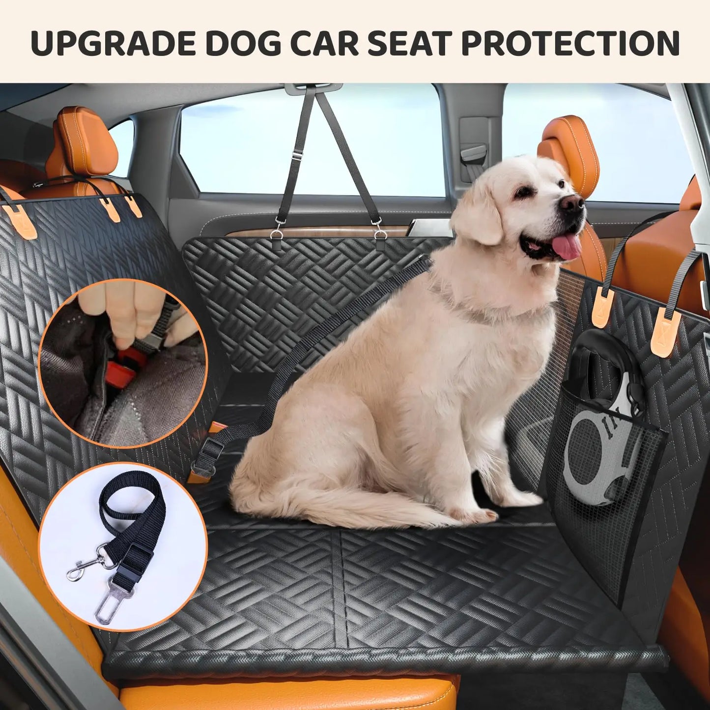 Car Rear Seat Dog Seat Cover, Hard Bottom Rear Seat Extender, Load-Bearing 400 Pounds, 600D Heavy-Duty Anti-Scratch Washable Dog Hammock for Cars and Suvs