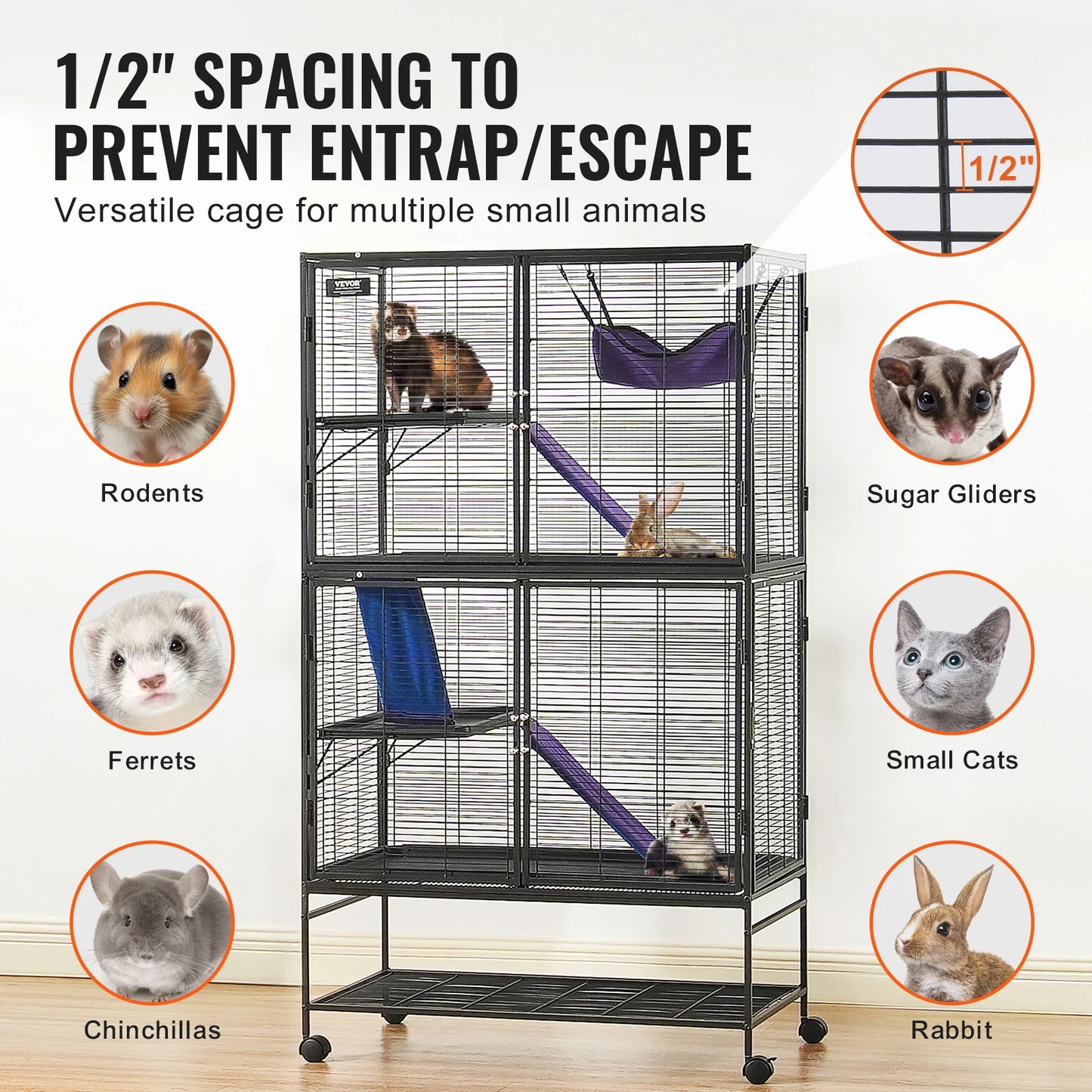 VEVOR Rolling Metal Ferret Cage 4-Tier Small Animal Cage
