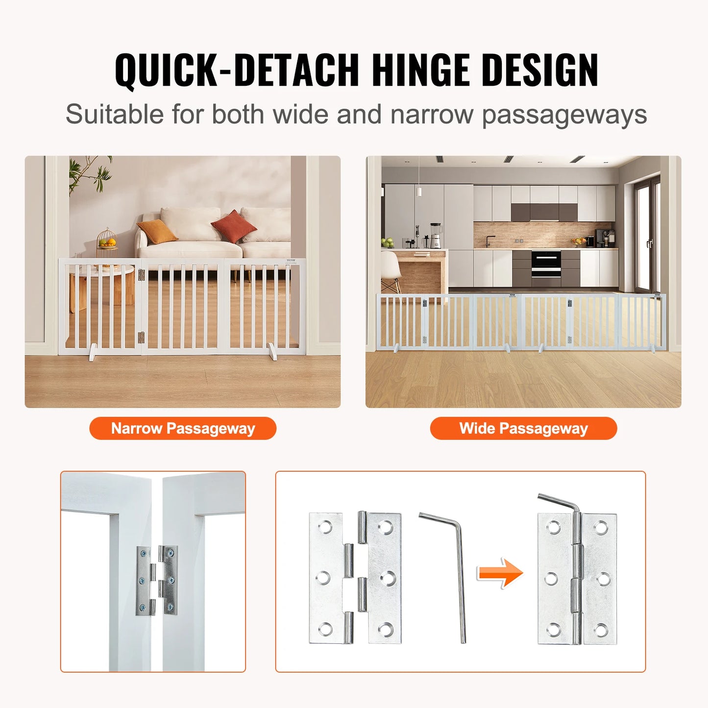 SucceBuy Freestanding Dog Gate Three-Panel Foldable Barrier