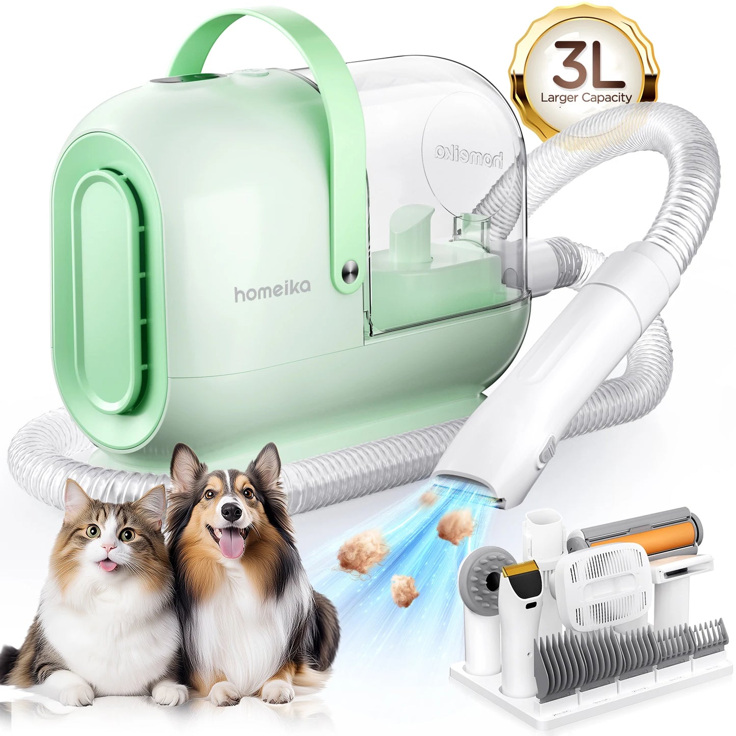 Homeika Dog Grooming Kit,3L Dog Hair Vacuum with 99% Pet Hair Suction Power,Silent Pet Vacuum Groomer,Dog/Cat Hair Removal Brush