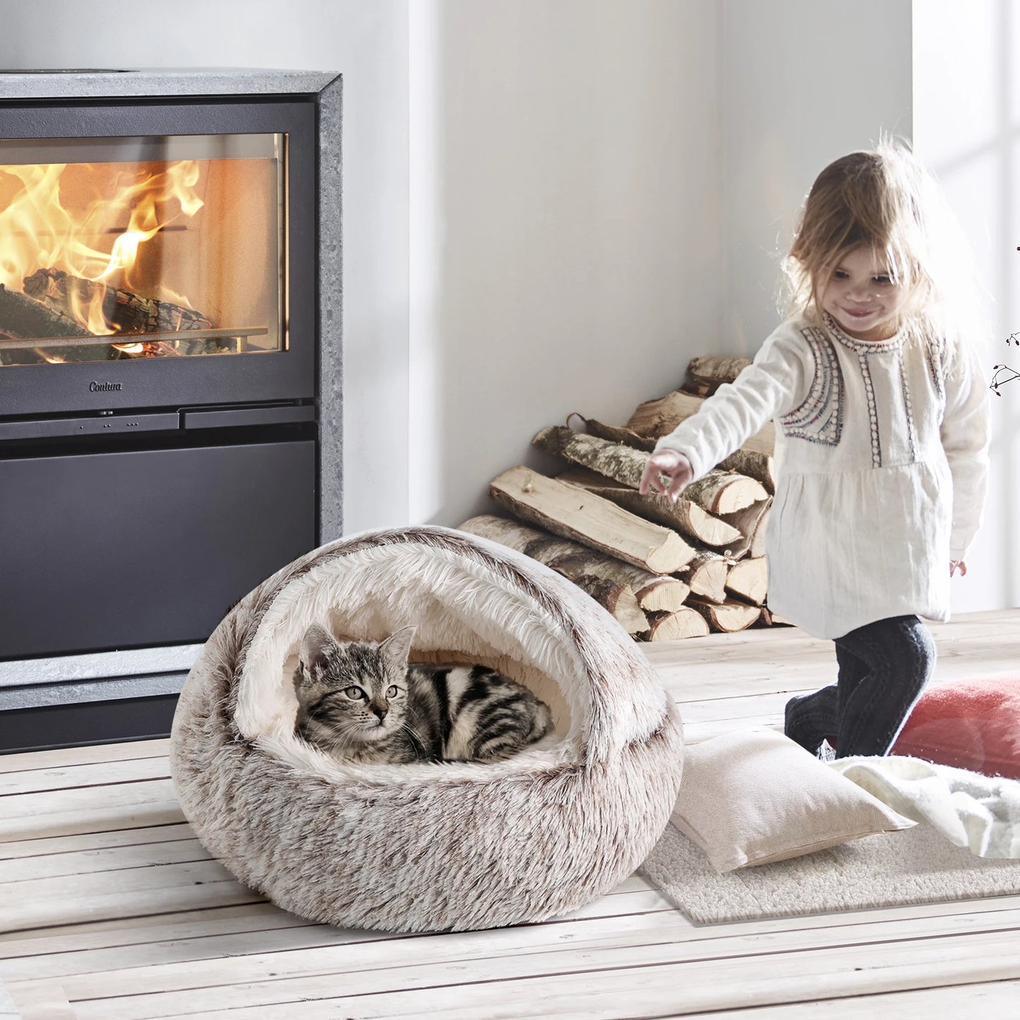 Closure Cat Dog Semi-Enclosed Nest Bed Soft Cozy Indoor House