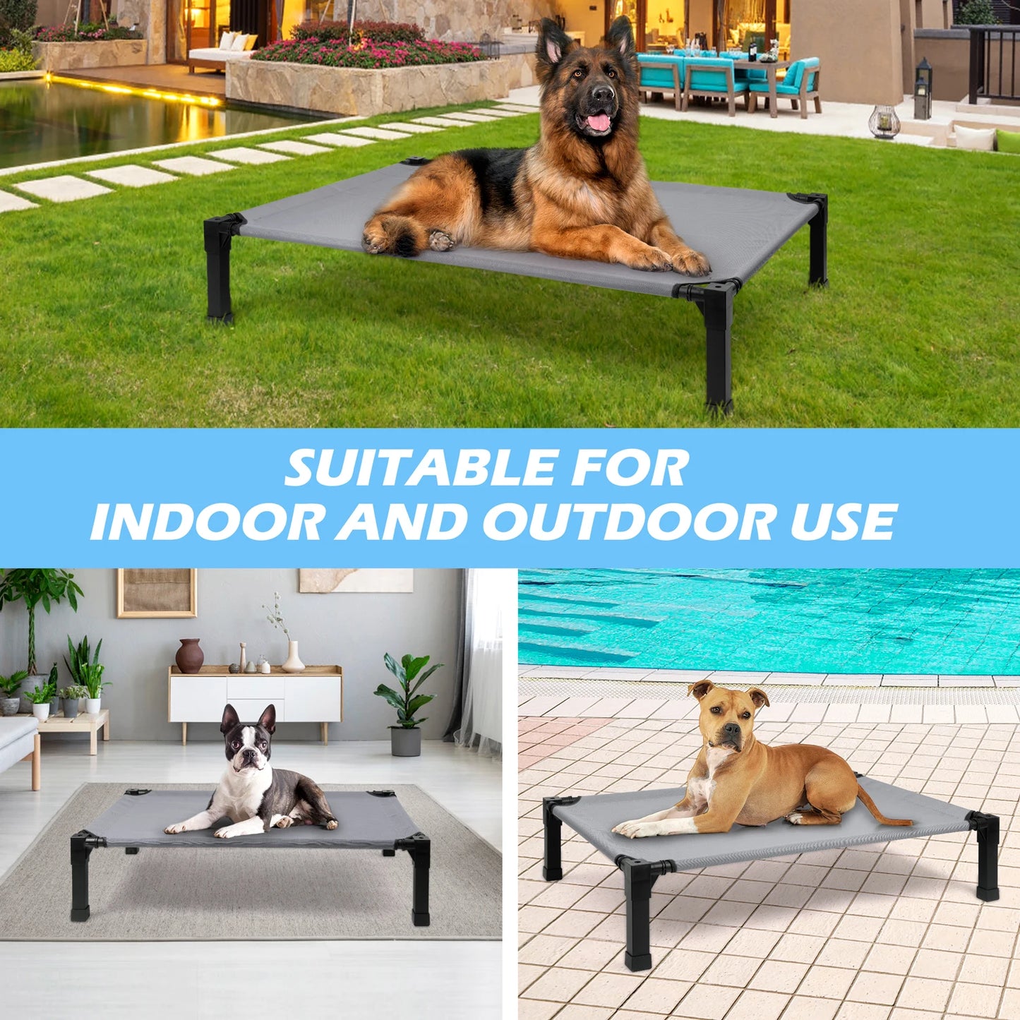 Elevated Cooling Dog Bed With Chew Resistant Metal Frame