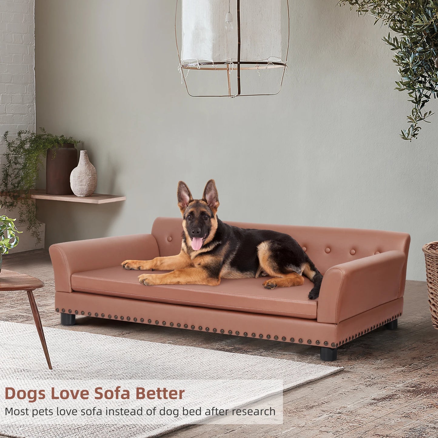 Dog Couch,Puppy Bed,Cat Sofa,Cat Couch,Pet Sofa,Dog Chair,Small Pet Bed Wooden Frame, Leather Fabric and Cushion Animals Using