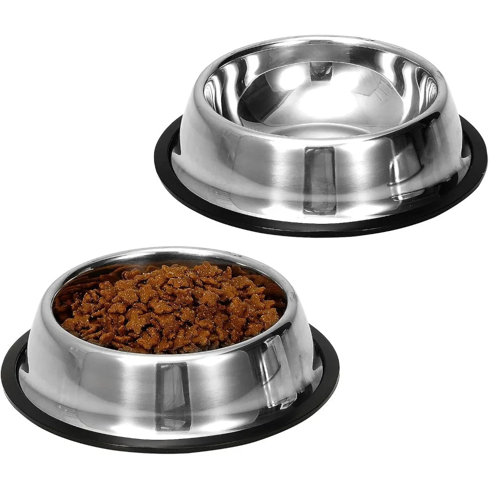 2 Pack Stainless Steel Dog Bowls with Rubber Bottom, Anti-Slip Heavy Duty Premium Quality Pets Feeder Bowls for Dogs and Cats an