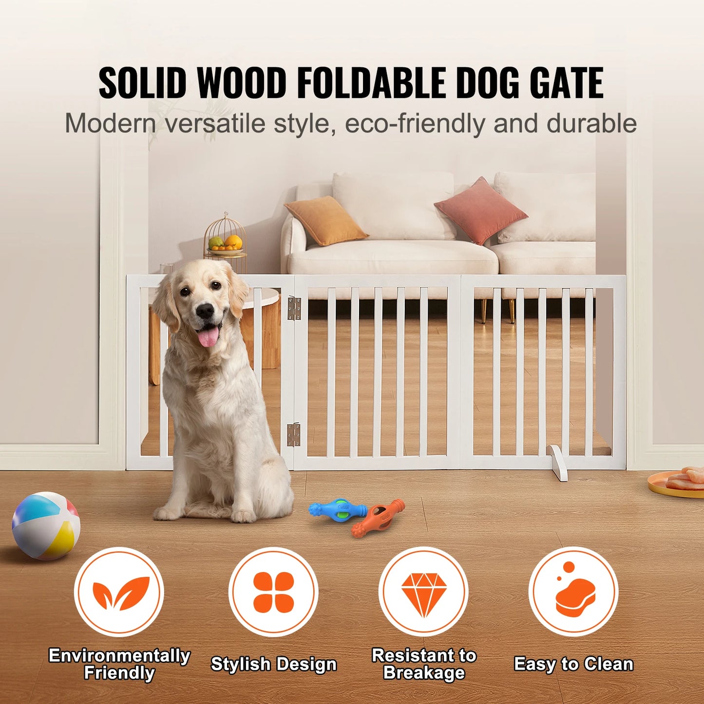 SucceBuy Freestanding Dog Gate Three-Panel Foldable Barrier