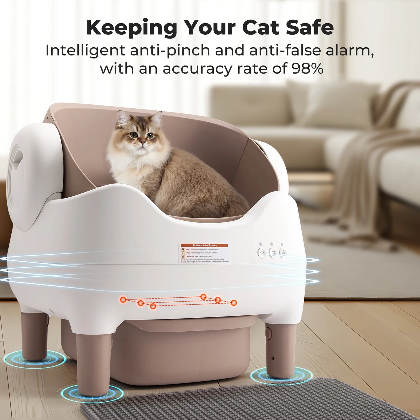 APP Controlled Automatic Cat Litter Box-Self Cleaning Odor Elimination Large Waste Bin for Multi-Cat Homes Open-Top Design