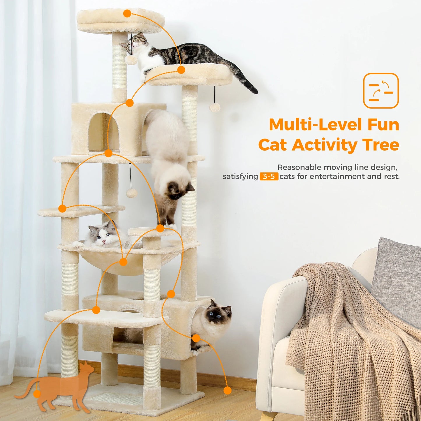 PAWZ Road Cat Tree Tower For Indoor Cats With Sisal Posts