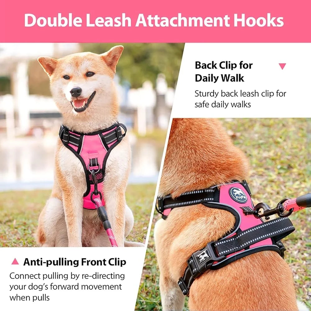 No Pull Dog Harness Reflective Adjustable Soft Padded Pet Vest Easy Control Handle Walking Training Outdoor Activities