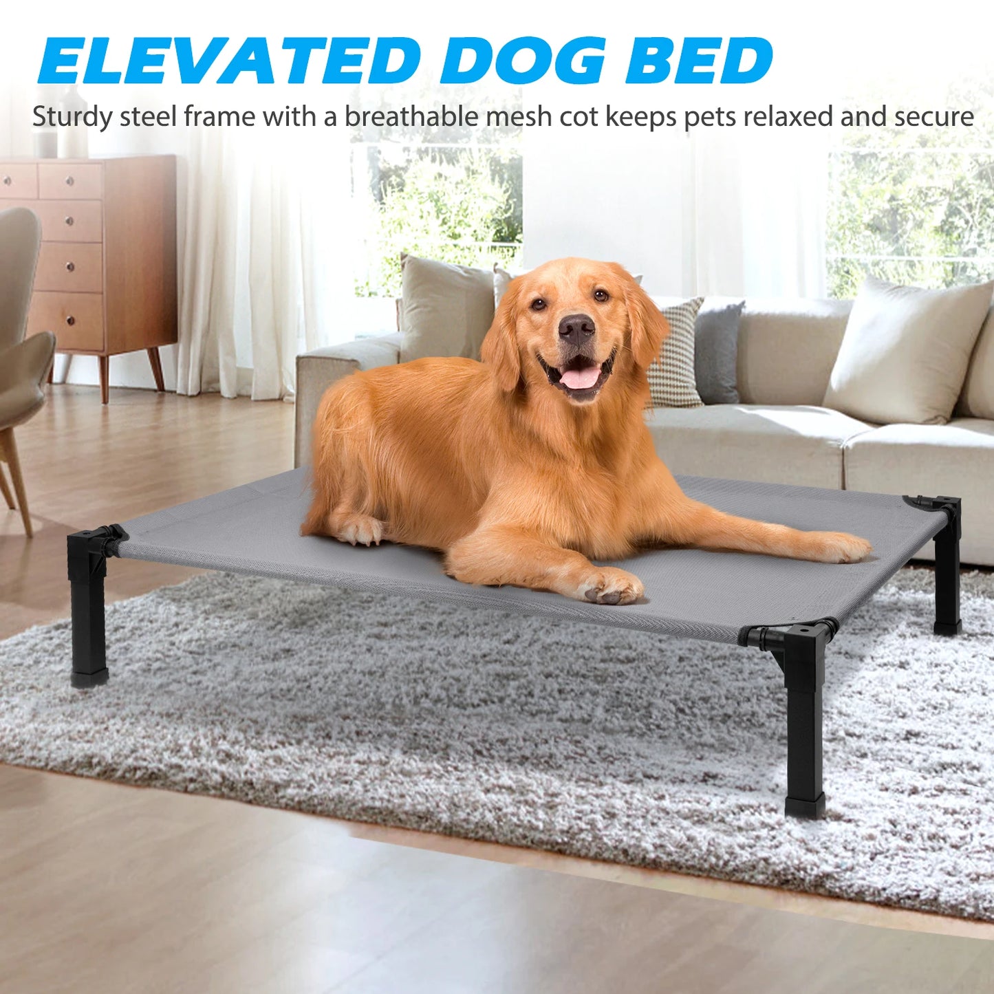 Elevated Cooling Dog Bed With Chew Resistant Metal Frame