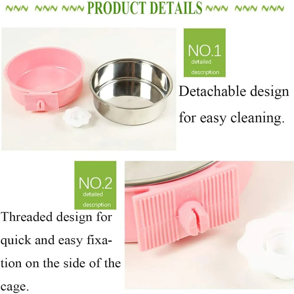Crate Dog Bowl, Removable Stainless Steel Hanging Pet Kennel Cage Bowl Food & Water Feeder Coop Cup for Puppy, Cat, Rabbit,Guin