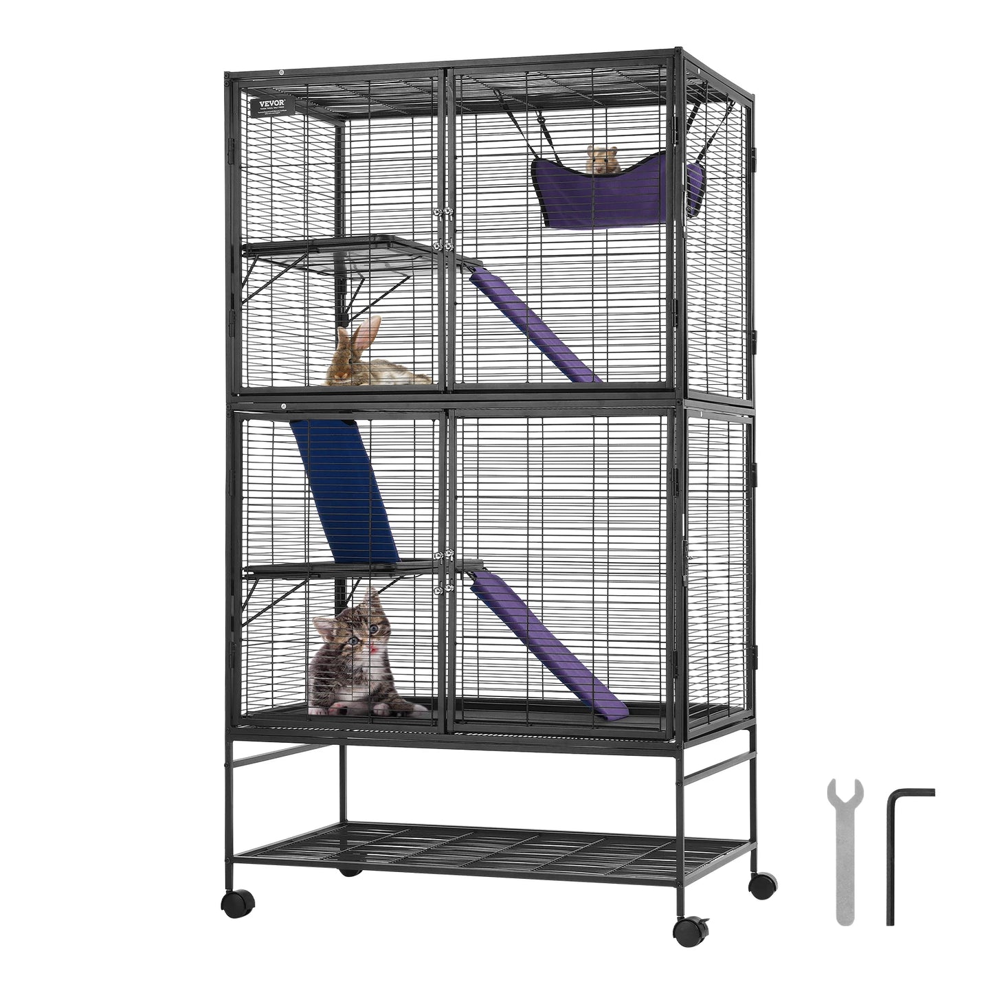 VEVOR Rolling Metal Ferret Cage 4-Tier Small Animal Cage