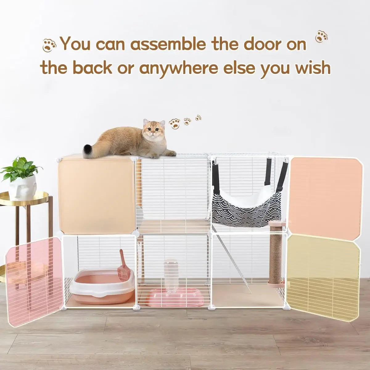 2-Tier Cat Cages Indoor, DIY Metal Wire Cat Kennel Enclosure Pet Home Small Animal House Detachable Cat Crate Indoor Catio with