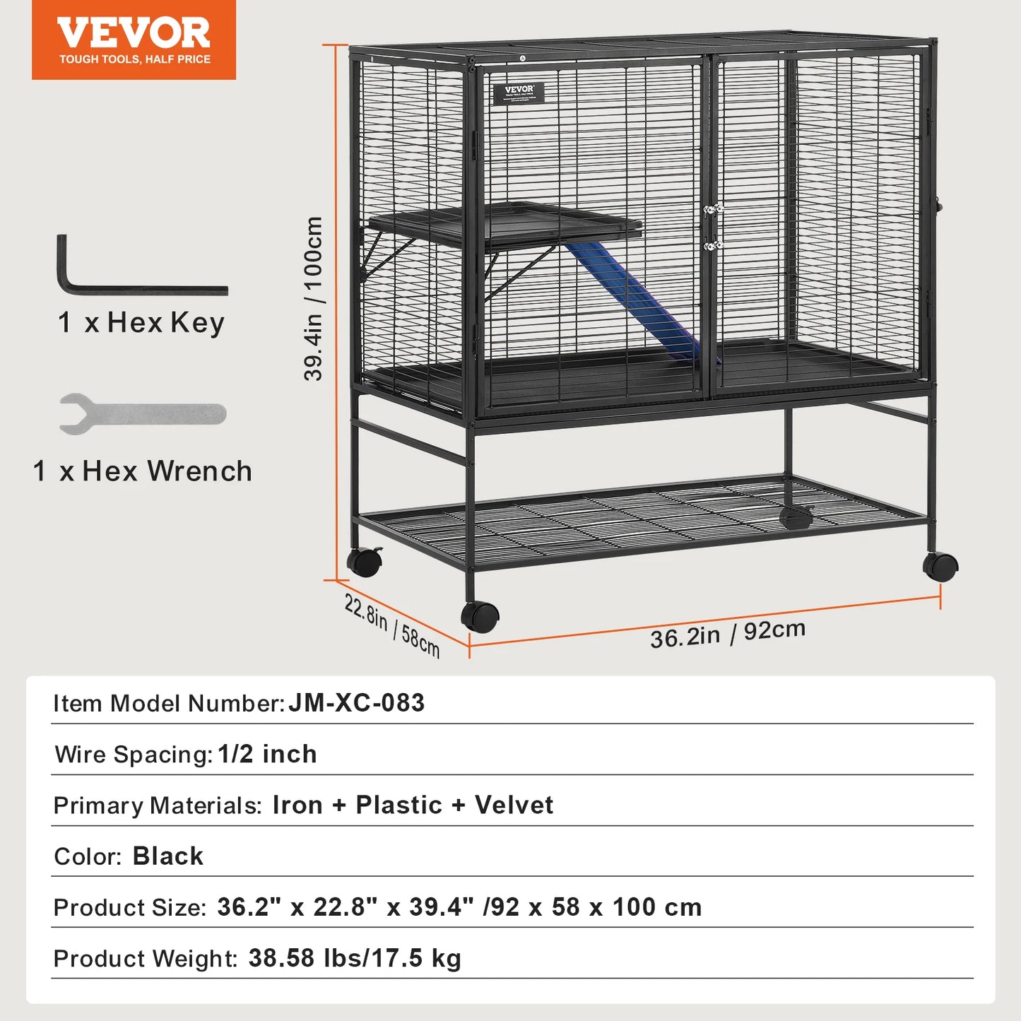 VEVOR Rolling Metal Ferret Cage 4-Tier Small Animal Cage