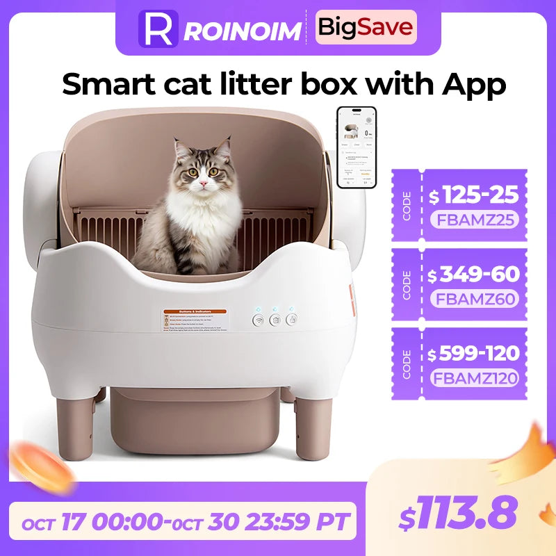 Self Cleaning Litter Box, Automatic Cat Litter Box with APP Control, Odor-Free  Large Waste Bin, Open-Top for Multi Cats