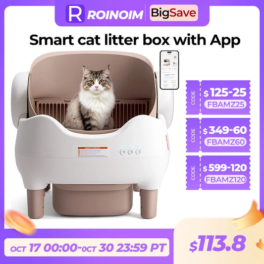 Self Cleaning Litter Box, Automatic Cat Litter Box with APP Control, Odor-Free  Large Waste Bin, Open-Top for Multi Cats