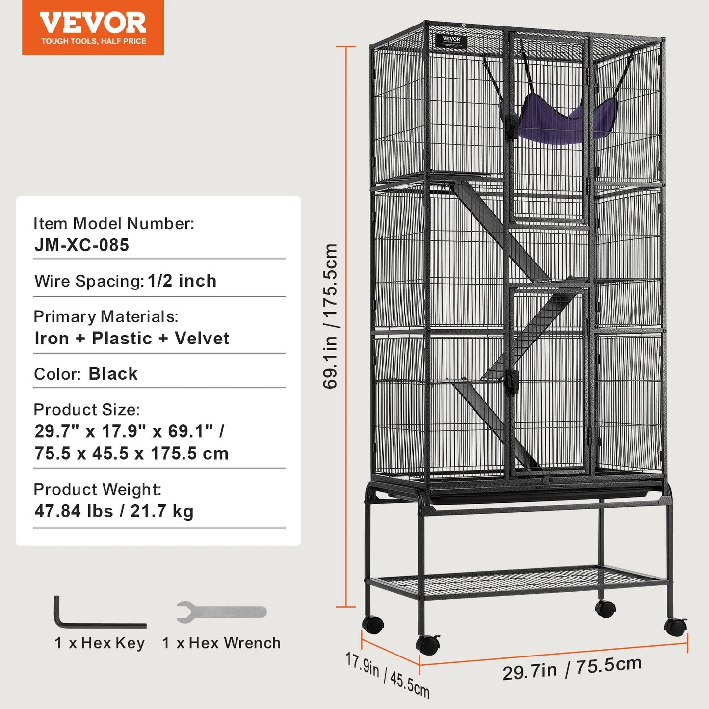 VEVOR Rolling Metal Ferret Cage 4-Tier Small Animal Cage