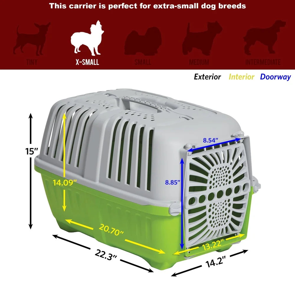 22 Inch Hard Sided Pet Carrier Small Dogs Cats Easy Assembly Travel with Plastic Door Durable Lightweight Design