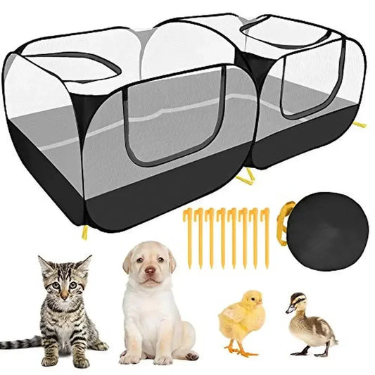 Portable Large Small Animals Playpen with Detachable Bottom & Transparent Walls Foldable Lightweight Pet Kennel & Run Pen