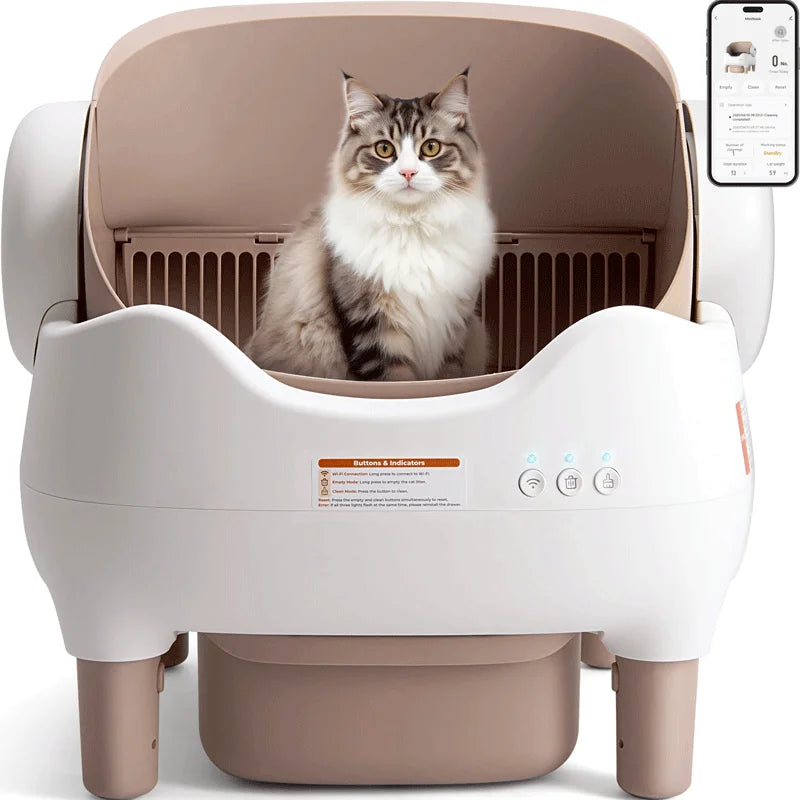 APP Controlled Automatic Cat Litter Box-Self Cleaning Odor Elimination Large Waste Bin for Multi-Cat Homes Open-Top Design
