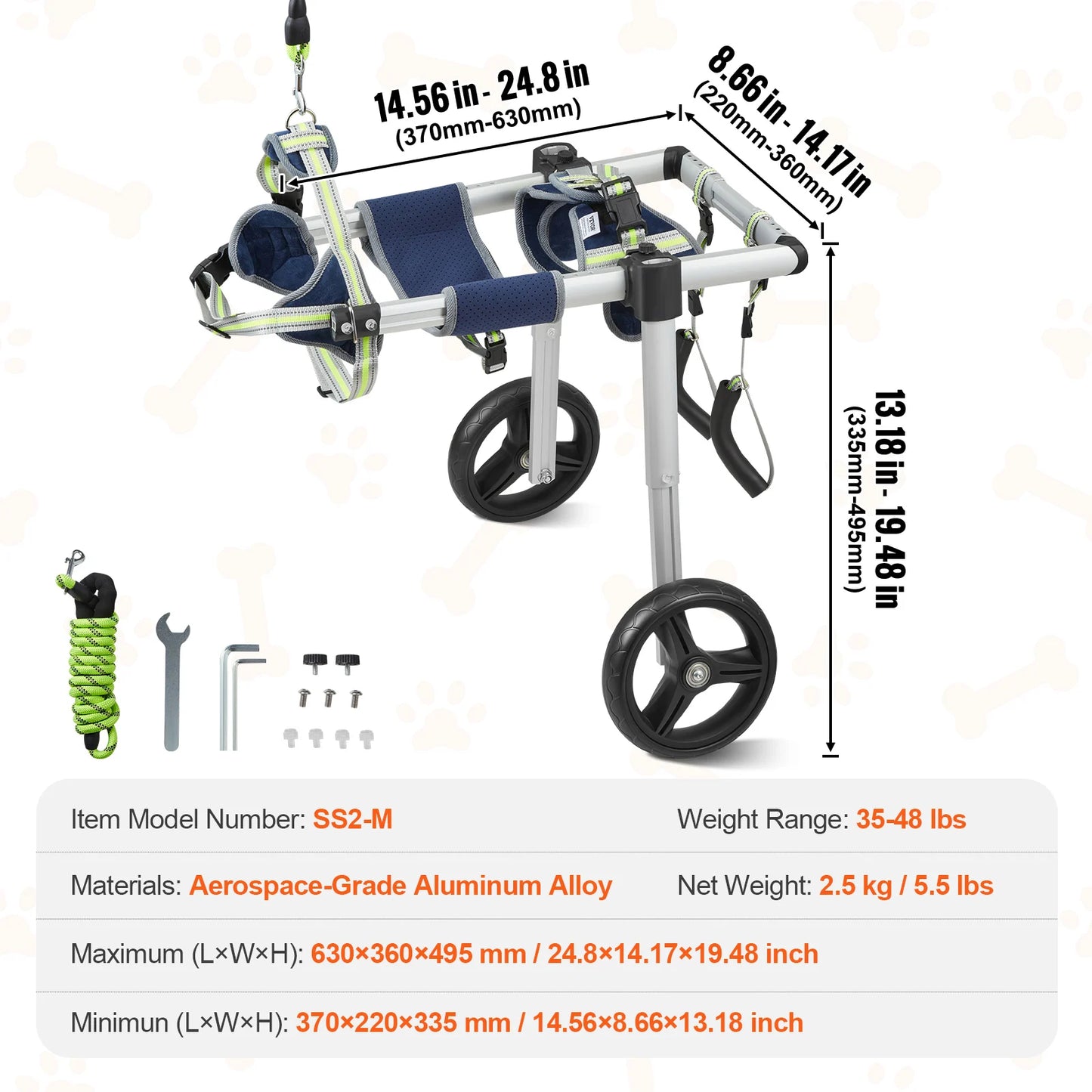 SucceBuy 2 Wheels Dog Wheelchair for Back Legs Mobility