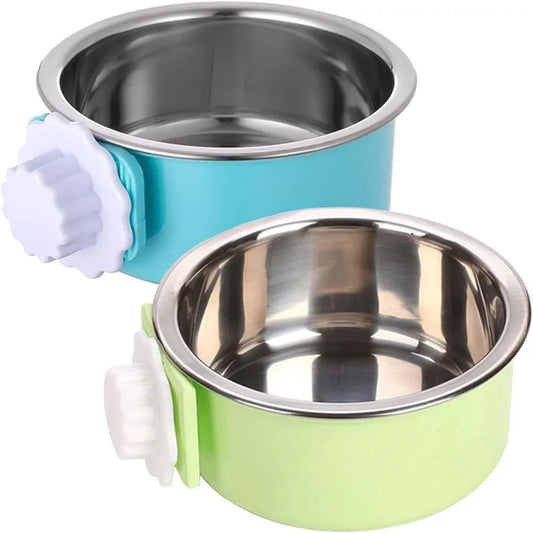 Crate Dog Bowl, Removable Stainless Steel Hanging Pet Kennel Cage Bowl Food & Water Feeder Coop Cup for Puppy, Cat, Rabbit,Guin