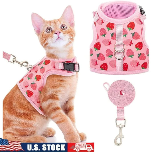 Escape Proof Cat Harness with Leash Fashionable Breathable Mesh Adjustable Vest Small Dogs Puppies Outdoor Walking Safety