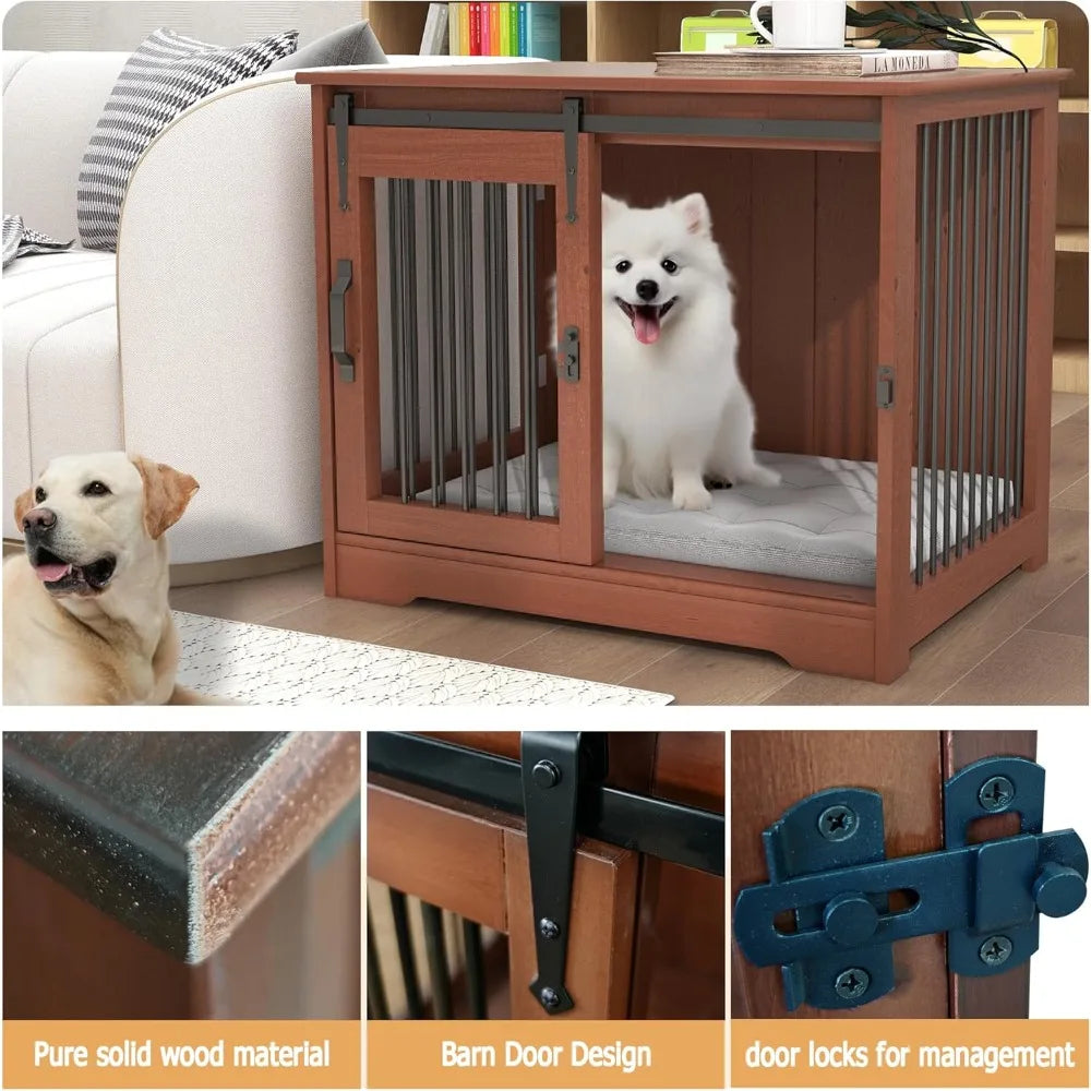 Solid Wood Dog Crate - Farmhouse Style Indoor Kennel for Small Dogs with Dual Door Access