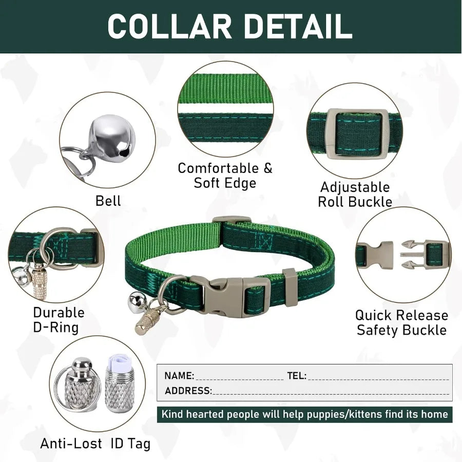 Small Pet Harness Collar and Leash Set for Dogs Puppy Cats Kitten Rabbit in Green Size S with Soft Mesh Linen Fabric Reflective