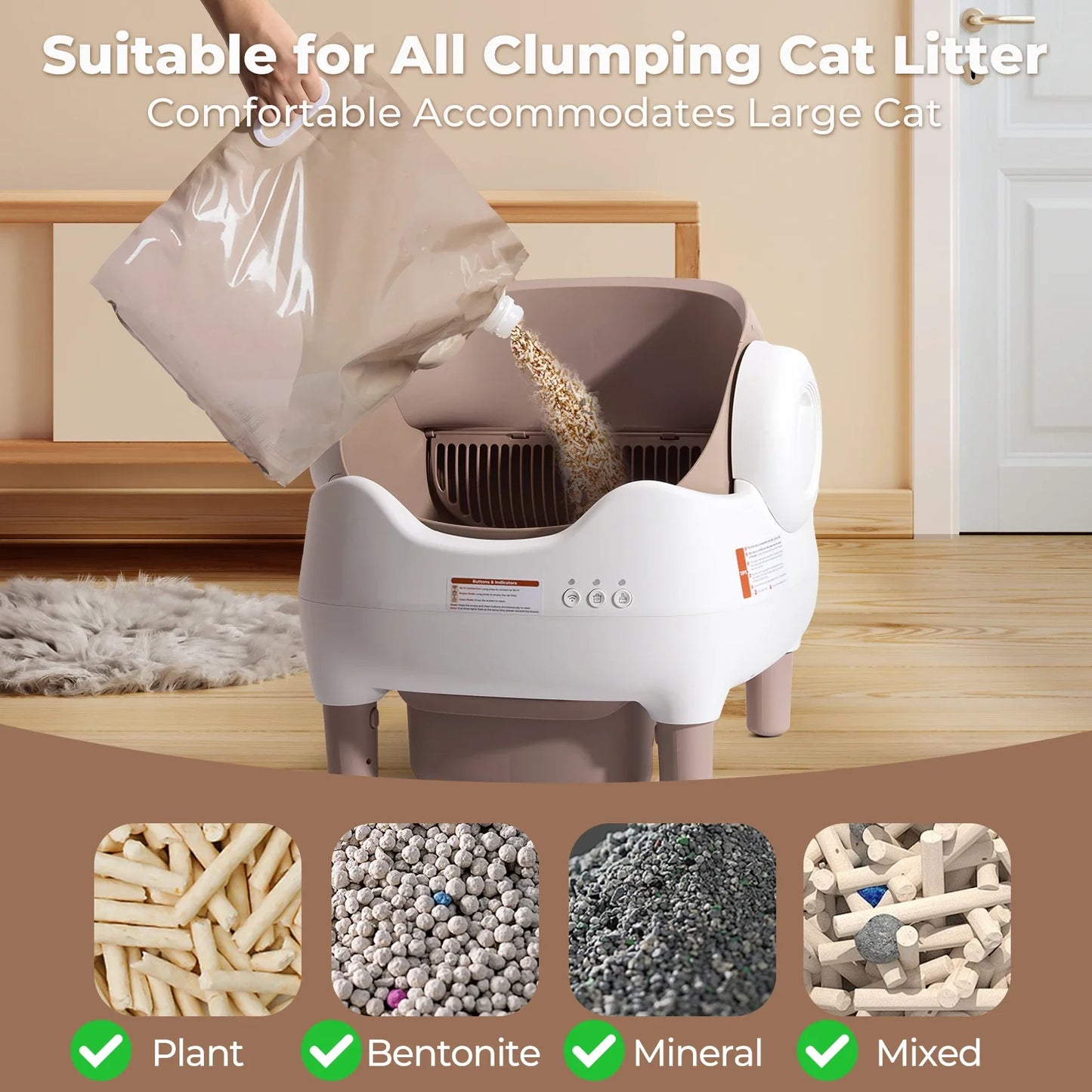 APP Controlled Automatic Cat Litter Box-Self Cleaning Odor Elimination Large Waste Bin for Multi-Cat Homes Open-Top Design