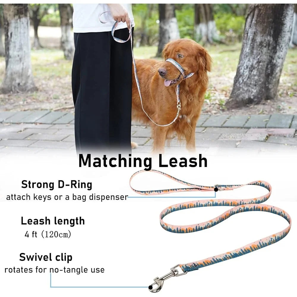Dog Head Collar Anti-Pulling Halter with Leash Adjustable Snout Harness Large Medium Small Dogs Safe and Durable Training Tool