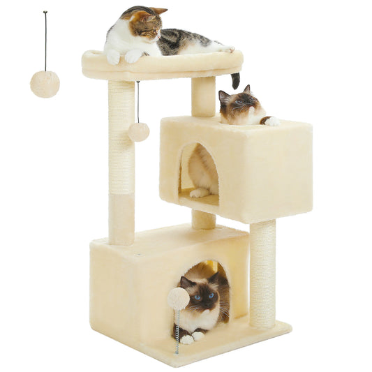 Multi-Level Cat Tree Tower with Sisal Scratching Posts Soft Padded Perch Large Cat Condo for Indoor Kitten Bed House Cat Toys