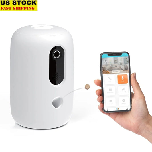 App Enabled Automatic Pet Treat Dispenser with HD Camera Two Way Audio Motion Sensor Cats and Dogs Interactive Feeder