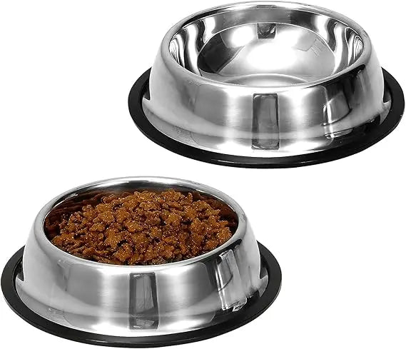 2 Pack Stainless Steel Dog Bowls with Rubber Bottom, Anti-Slip Heavy Duty Premium Quality Pets Feeder Bowls for Dogs and Cats an