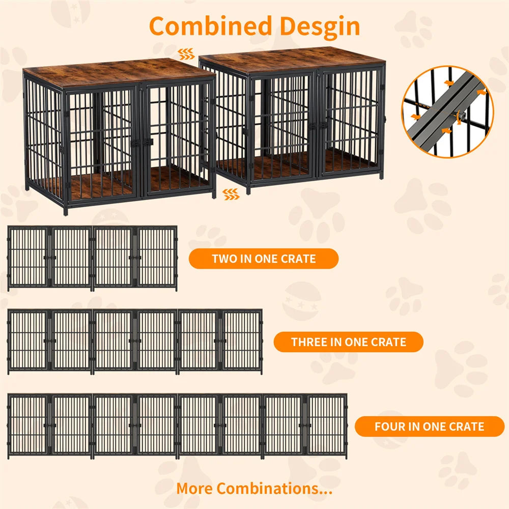 1Pcs Ultra Thicken Dog Crate Cage Pet Dog Puppy Kennel with Removable Divider and 4 Doors for 2 Small Dogs or 1 Medium Large Dog